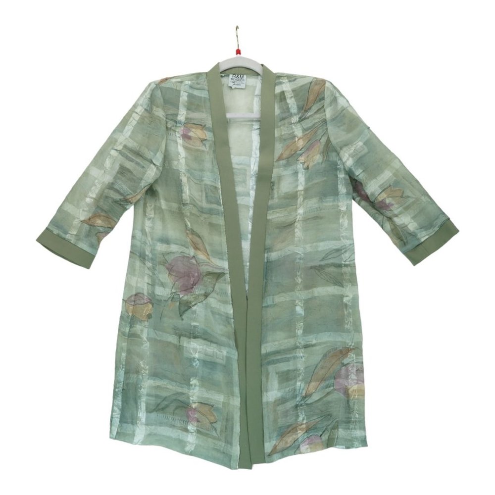 R&M Richards Vintage Women's Floral Long Sheer Open Front‎ Jacket